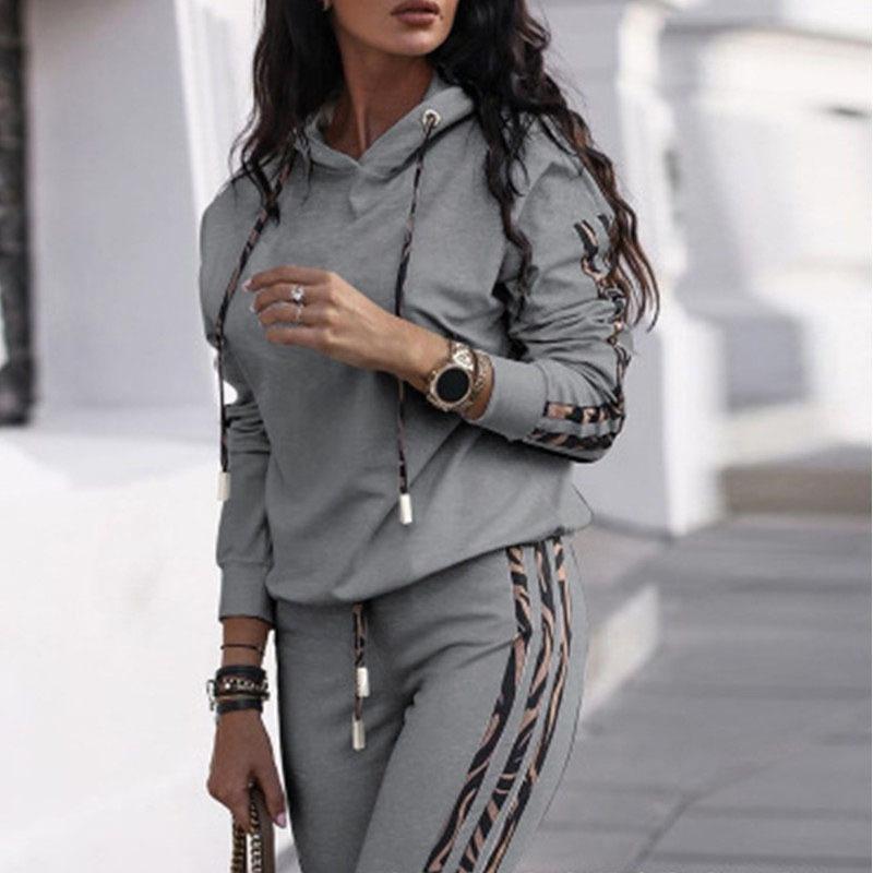 Damenmode Damen 2-teiliges Set Jogginganzug Casual Pullover Trainingsanzug Sportbekleidung Lange Hosen Sweatshirts Outfits Jogging-Sets M grau
