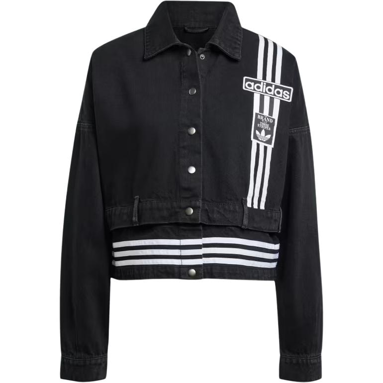 Adidas Originals Adibreak Gestreiftes Logo Design Polokragen Langarm Jeansjacke Damen Jacken Schwarz JJ3095 S