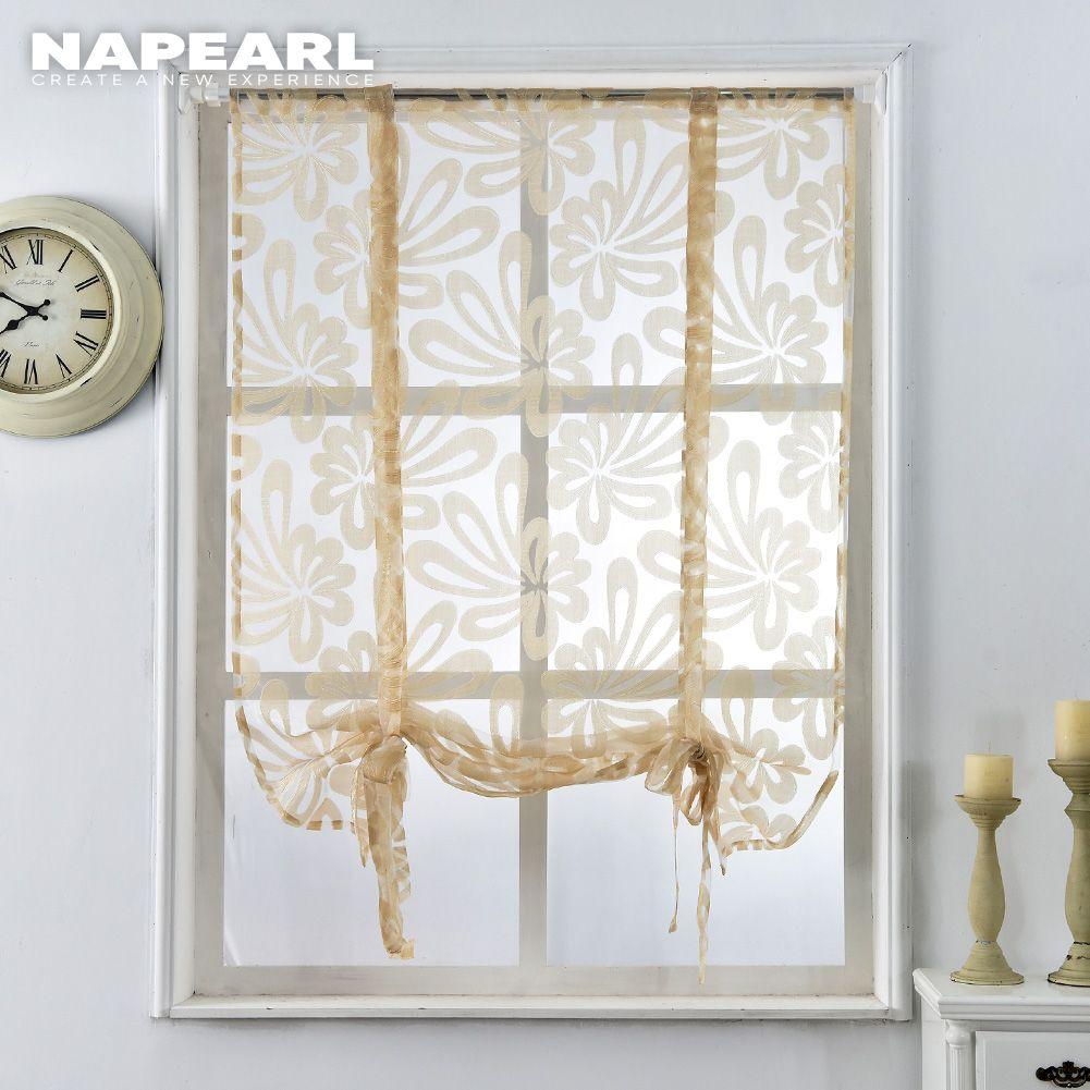 1PC NAPEARL Jacquard Römischen Vorhang Blume Tüll Fenster Stange Tasche Küche Sheer Vorhang Für Wohnzimmer W120 x L160 creme