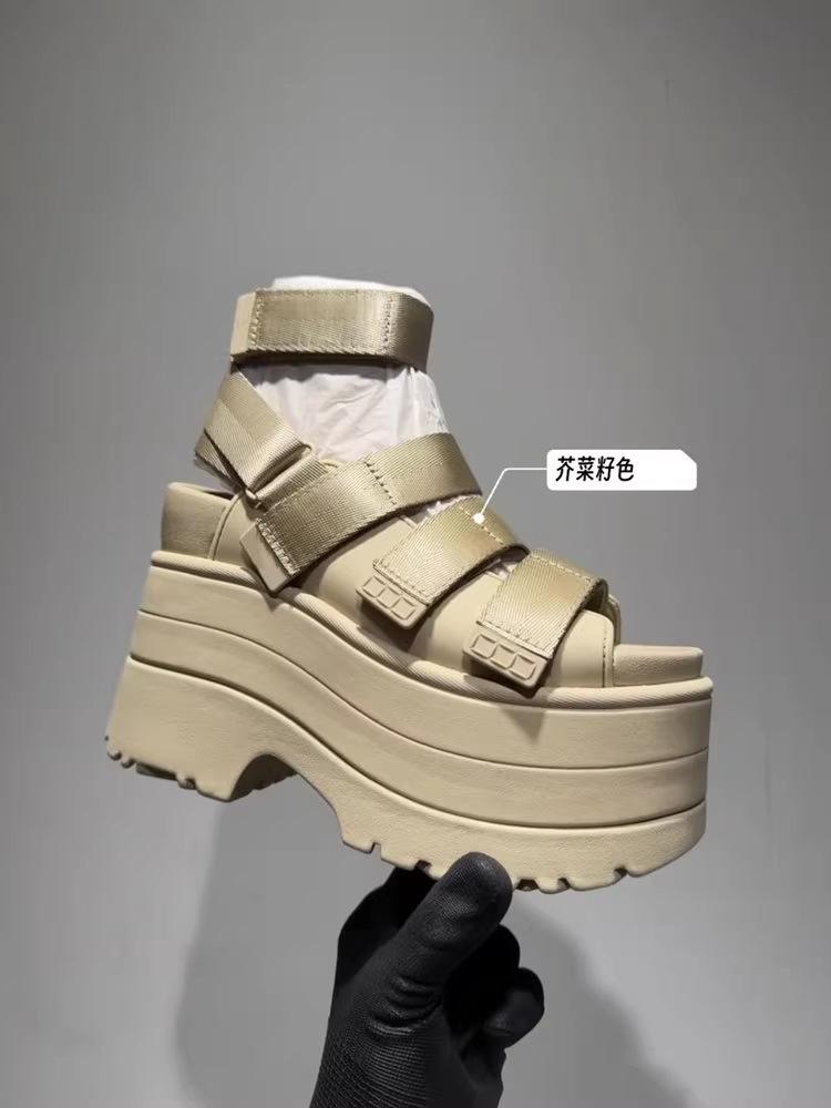 Mode 12CM High Platform Sandalen für Damen Neue Dicke Erhöhung Klettverschluss Sandalen für Sommer 2025, Lässige Damen Schuhe mit weicher Sohle 39 sand