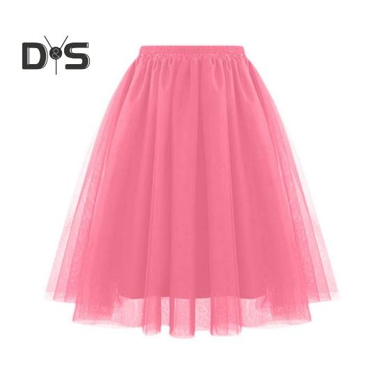 Damen Retro Ballettrock Elastischer Hoher Taille 3-Lagen Tüll Petticoat Tanzrock Karneval Cosplay Tutu Rock S wassermelone roten