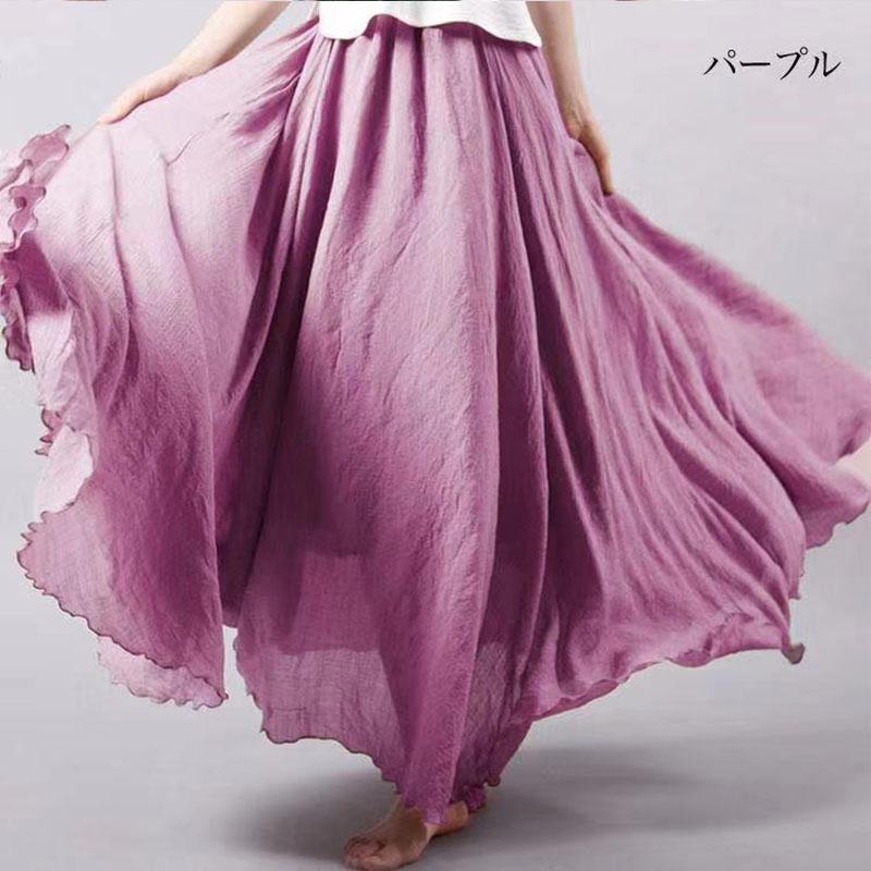 Sommer Herbst Damen Rock Literarisch Große Baumwolle Leinen Halbrock Elastische Taille Leinen A-Linie Rock Langer Abschnitt Reine Farbe Wind Swing Rock M fuchsie