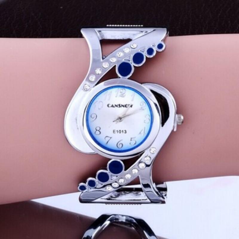Luxus Damen Armreif Armbanduhr Damen Elegante Quarzuhr Weiblich Strass Mode Uhr Mädchen Armbanduhr Saati Relojes blau