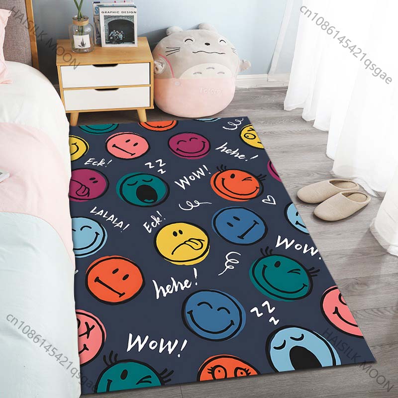 Auswahl mehrerer Größen Kreativer Teppich mit Smiley-Gesichtsmuster für Wohnzimmer Schlafzimmer Sofa Heimdeko Rutschfeste Bodenmatte Große Größe 40x60cm