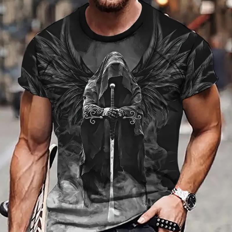 Neues Sommer-T-Shirt für Herrenmode mit Engelsritter-Print für Herren L