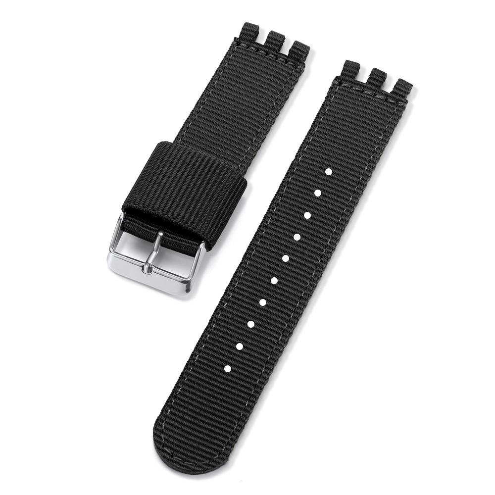 17mm 19mm 20mm Nylon Uhren Sportarmband für SWATCH Band Canvas Stoffband für Damen Herren Grün Schwarz Militärische Uhrenarmbänder 17mm schwarz