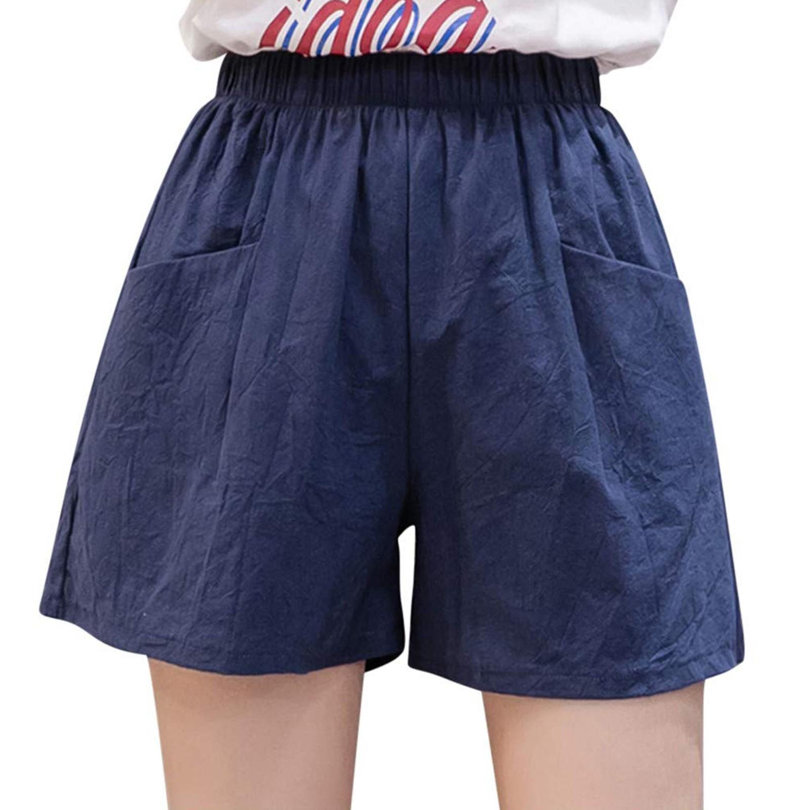 Damen-Shorts, hohe Taille, Kordelzug, knielange Shorts, elastische, bequeme Shorts mit Taschen S dunkelblau