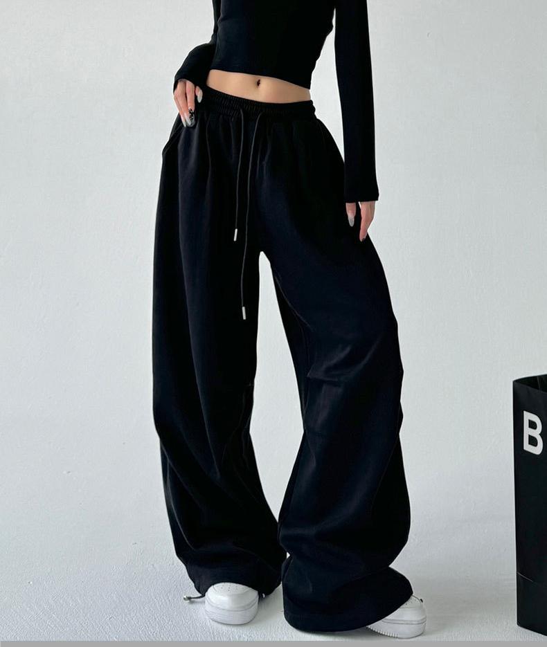 Graue Hose mit weitem Bein für Damen, lässige Jogginghose mit hoher Taille, übergroße lange Hose, lockere gerade Hose S schwarz