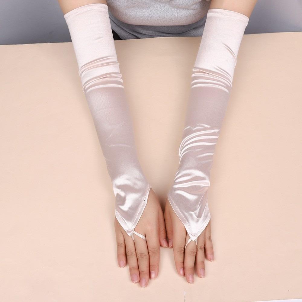 49CM Damen Handschuhe Satin Lange Fingerlose Handschuhe Neu Haken Fingerhandschuhe Hochzeit Braut champagner