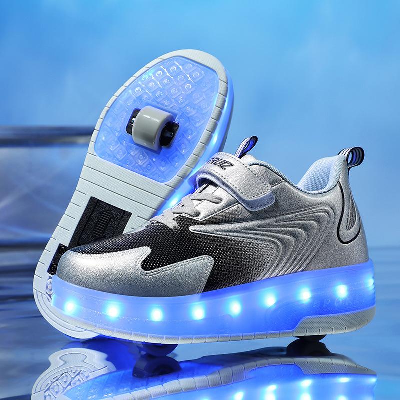 Zwei Räder Kinder LED Licht Rollschuhe Für Kinder Jungen Mädchen Leuchtende Sneaker Skateboard USB Aufladung 28(insole 18cm)