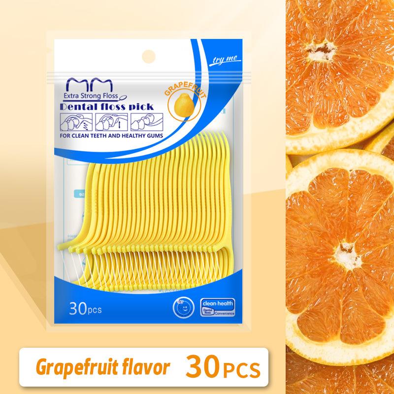 30 stücke Mint zahnseide stick home tragbare einweg pflege zahnseide stick, mundpflege tiefe reinigung GrapeFruit(30pcs)