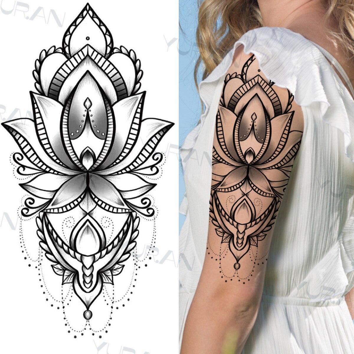 Spitze Schmetterling Rose Temporäre Tattoo Für Frauen Erwachsene Henna Elefant Anhänger Mond Blume Gefälschte Tatoo Wasserdicht Arm Tattoo Aufkleber