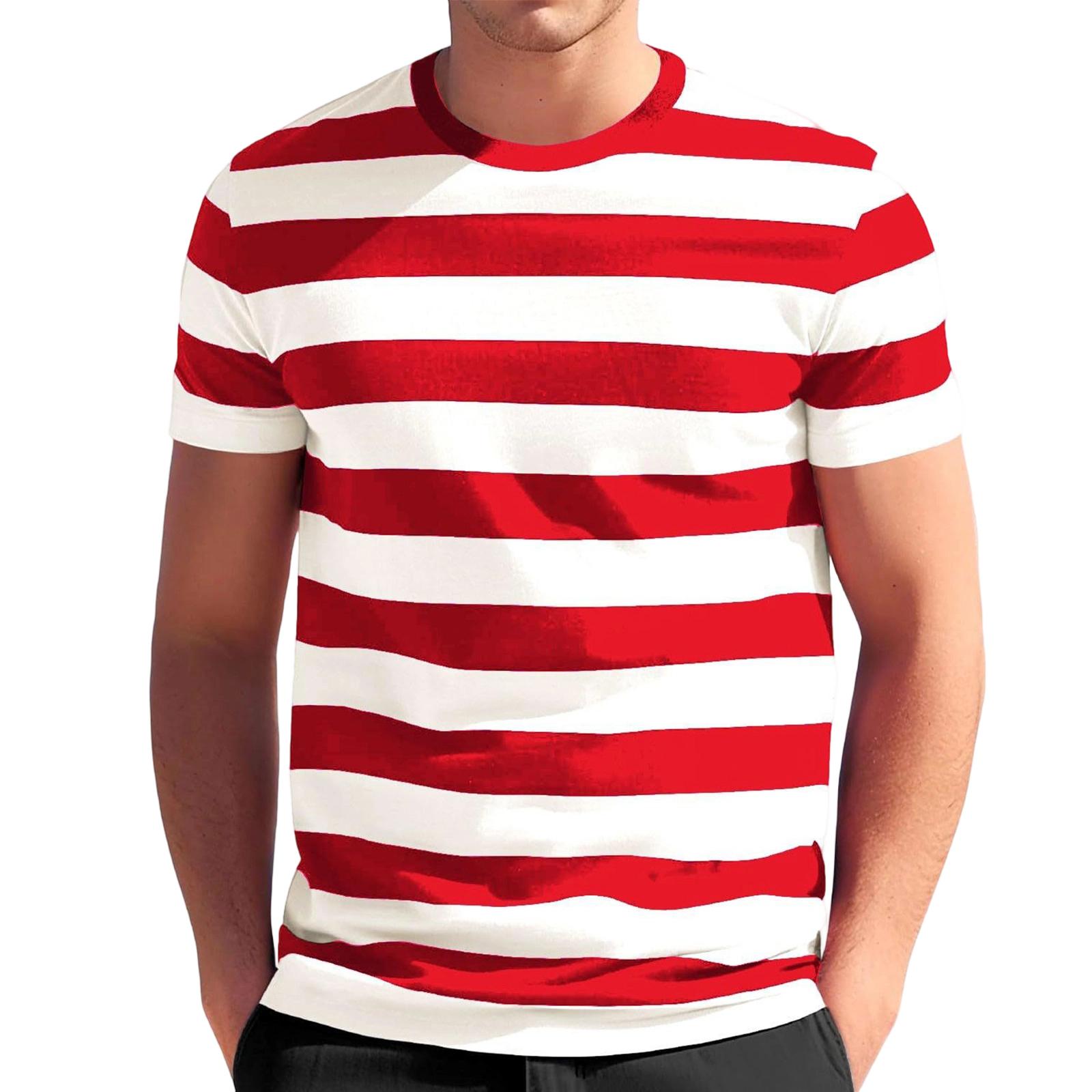 Herren T-Shirts Klassische gestreifte Rundhals-T-Shirts für Männer Lässiges kurzärmeliges Herren-T-Shirt Bequeme Passform Herren-T-Shirts XXL rot