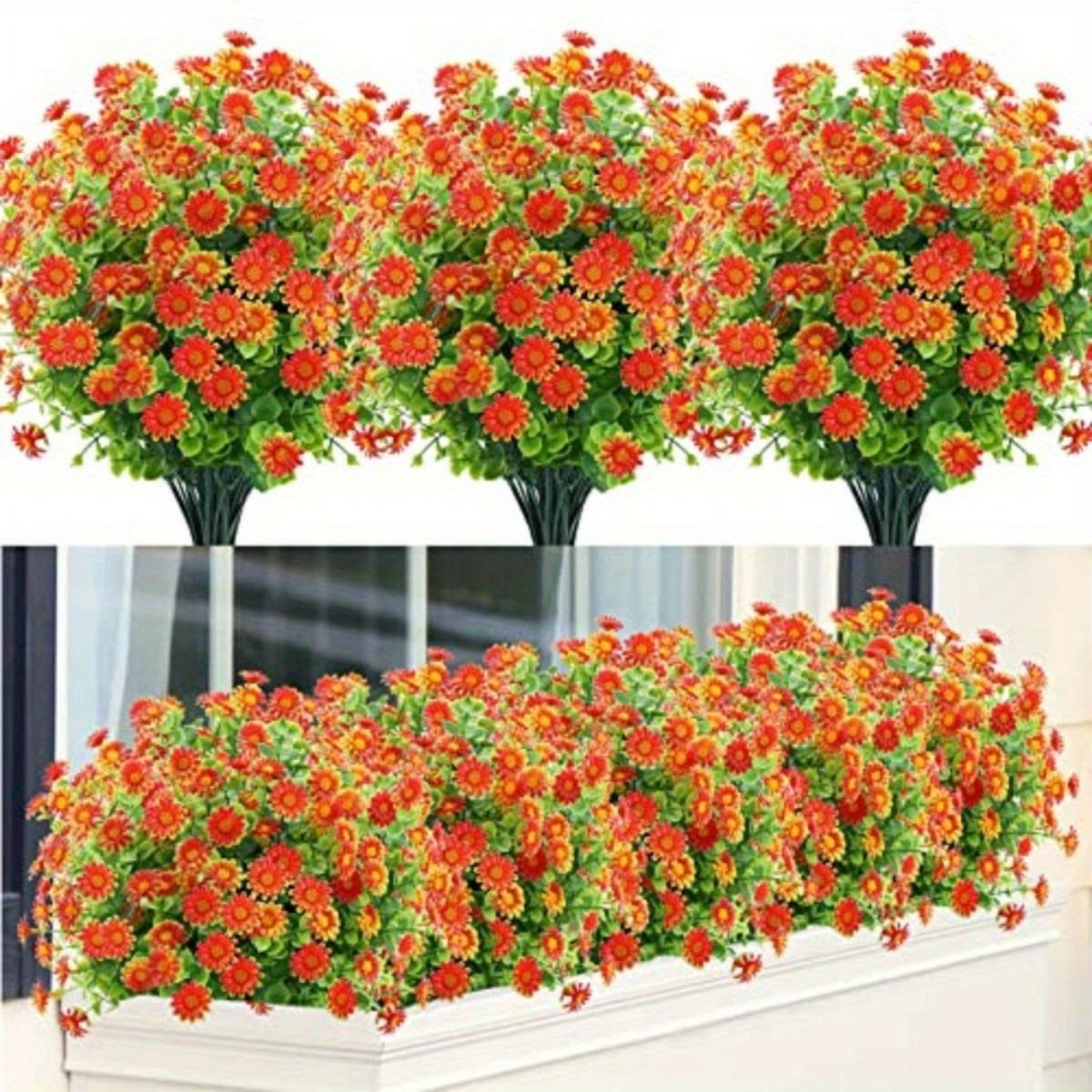 10 Bündel Kunstblumen, künstliche Gänseblümchen für den Außenbereich, zur Dekoration, kein Verblassen, Kunstplastik, Blumendekor für Garten, Veranda, Fensterkasten orange