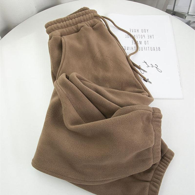 Winter Fleece Haremshose Damen Unisex Lockere Jogginghose mit weitem Bein Hohe Taille Kordelzug Bequeme Gerade Baggy Jogginghose M kaffeebraun