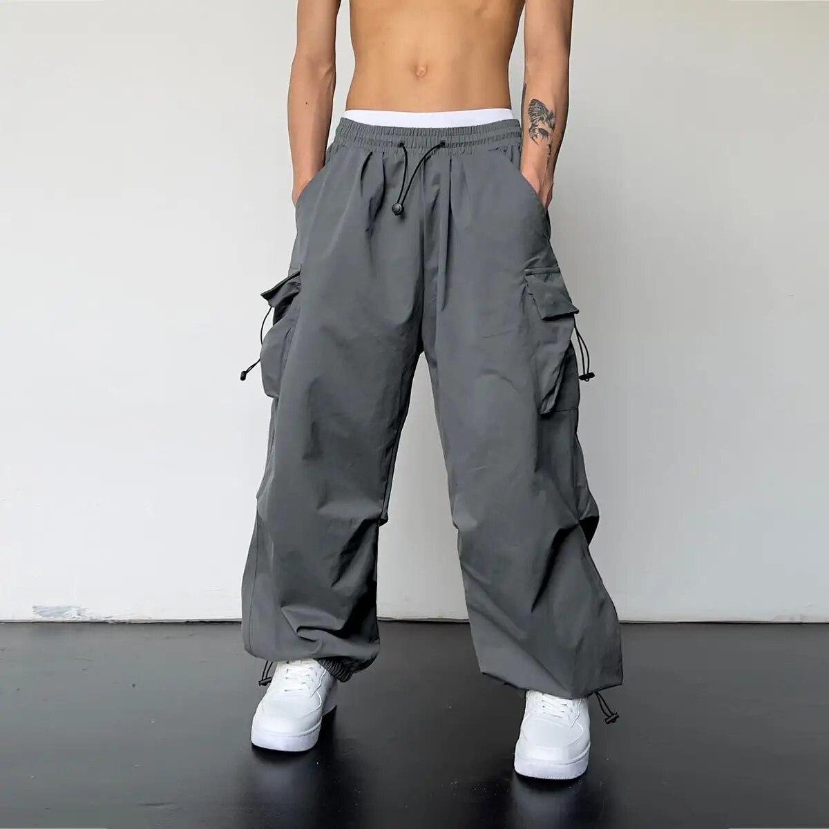 Trendy Y2K Baggy Cargo Hosen Männer der Taschen Hosen Lose Casual Outdoor Track Hosen Jogginghose Streetwear Traksuits Koreanischen Stil XL grau
