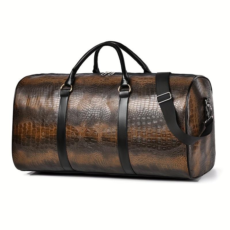 Vintage Krokodilmuster Reisetasche | Retro-Stil | Großes Fassungsvermögen | | Schwarz & Dunkelbraun | Vielseitige Reisetasche mit Schultergurt hellbraune