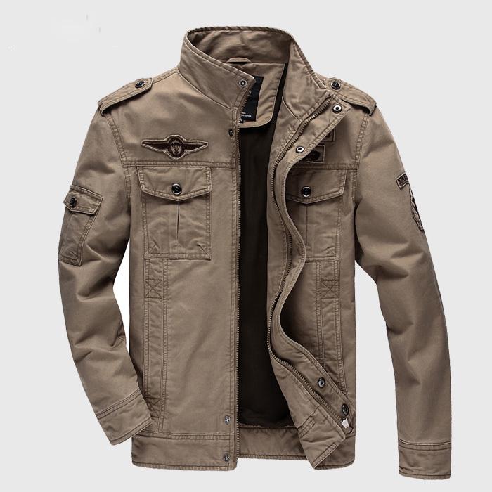 Herren-Windbreaker-Jacke aus reiner Baumwolle, warmer Windmantel, Air-Force-Jacke für Herren, 3 Farben erhältlich 6XL khaki