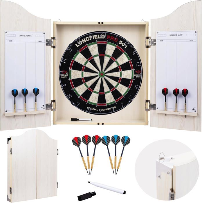 Schrank Pfeilschrank aus Holz + Sisal-Dartscheibe + 2 Sätze Darts 18 GR, abwischbare Scoreboards mit Filzstift