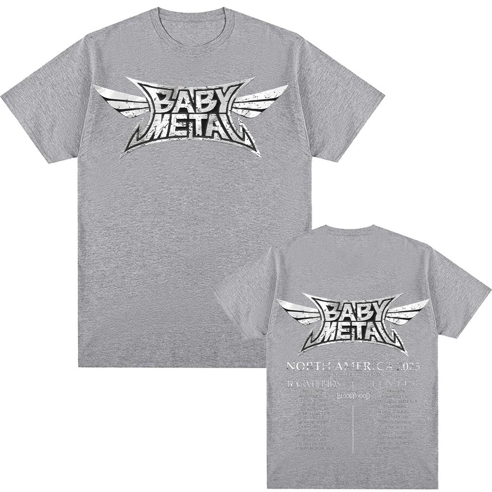 Babymetal Nordamerika Tour 2025 T-Shirts Vintage Babymetal Japan Metal Rockband T-Shirts Herren Damen Reiner Baumwolle Tees Harajuku XL graue