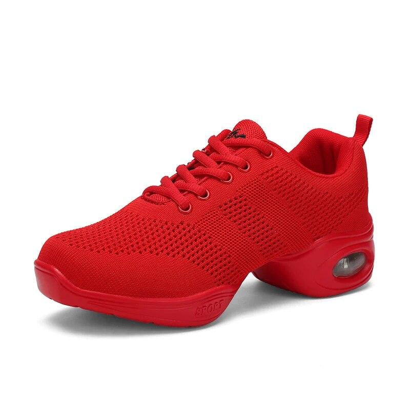 Leichte Beruf Tanzschuhe Frauen atmungsaktive Körbe moderne Jazz Casual Sneakers Damen rutschfeste Joggingschuhe mit mittlerem Absatz 36 rot