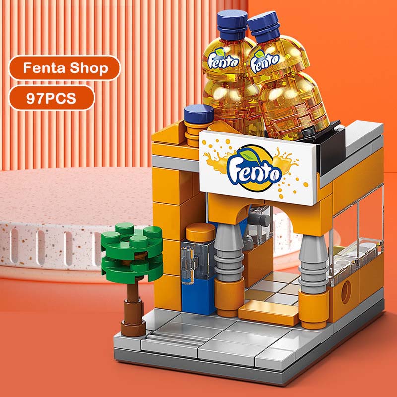 Coca-Cola Street View zusammengebautes Blockpuzzle Stadtgebäudemodell Geschenkspielzeug für Kinder Sprite shop-108Pcs