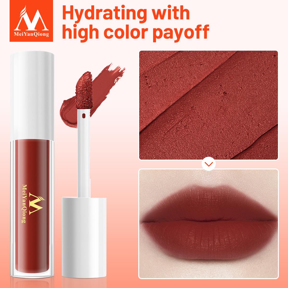 MeiYanQiong Lipgloss, matt, Lipgloss, samtiger Lippenstift, flüssig, matt, wasserfest, Lippentönung, voll und reichhaltig, sexy Lippen-Make-up-Kosmetik
