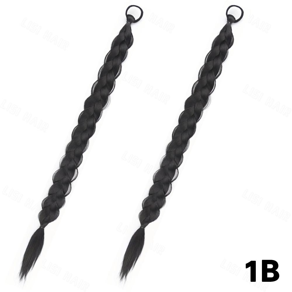 MISSQUEEN Synthetische 2 Stück Twist Zöpfe mit Gummiband Pferdeschwanz Haarverlängerung Mehrfarbig Modisch Geeigneter Zopf für Frauen und Mädchen Tägliche Anwendung 52cm black