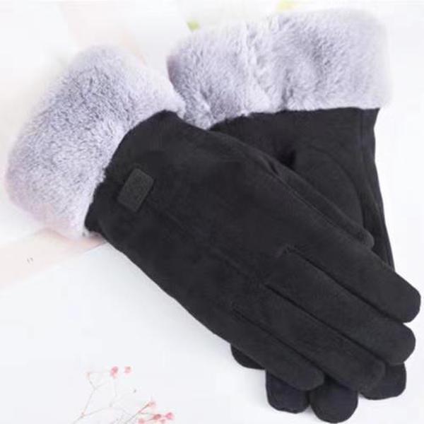 Mode Frauen Handschuhe Herbst Winter Niedlichen Pelzigen Warme Handschuhe Volle Finger Handschuhe Frauen Outdoor Sport Weibliche Handschuhe Bildschirm schwarz