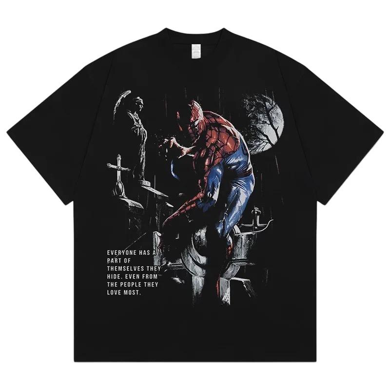Marvel The Amazing Spider-Man Klassisches Zitat & Mehrere Posen Grafik-T-Shirt, Übergroßes Retro-Comic-Tee, Unisex Superhelden Streetwear Top M schwarz