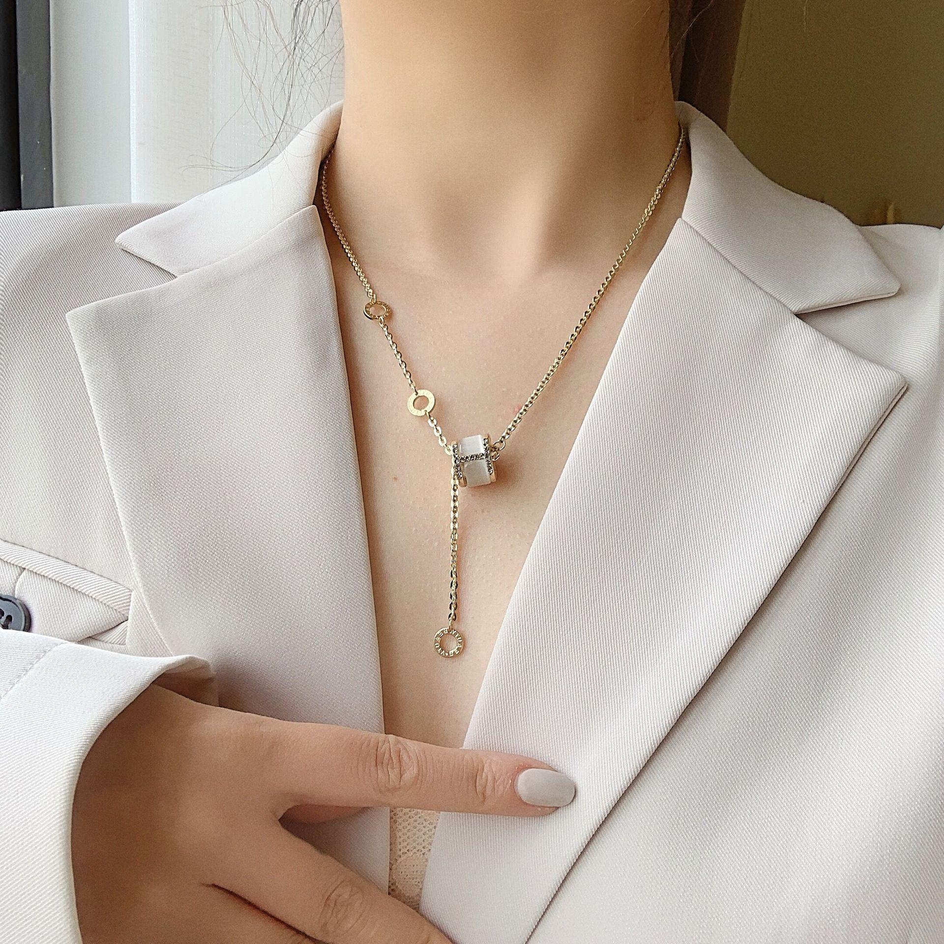 316L Edelstahl Zirkon Umschlag Hafen Stil Halskette Mode Damen Schlüsselbein Halskette Schmuck Zubehör Geschenk