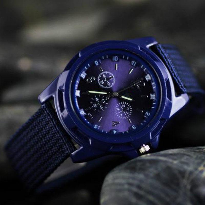 Quarzuhr Army Soldier Military Canvas Strap Stoff Analoge Armbanduhren Sportuhr blau