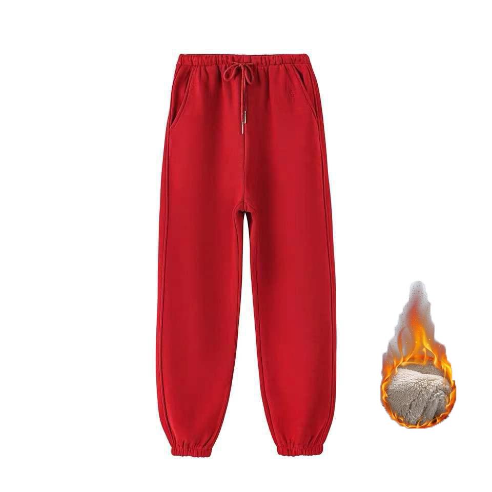 Mode Frauen Winter Warme Lange Hosen Fleece Dicke Leggins Solide Plus Größe Elastische Beiläufige Jogginghose Harem Hosen Casual Hosen 5XL rot