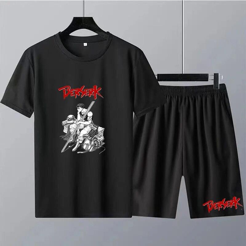 Japanische Anime Berserker Druck männer Rundhals T-shirt Sets Sommer T-Shirt Shorts 2 stücke Set Übergroßen Trainingsanzug Casual Männer kleidung M