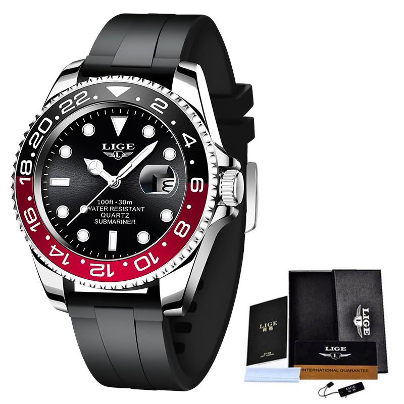 LIGE Fashion Business Herrenuhren Wasserdicht Auto Datum Uhr Militär Herrenuhr Edelstahl Sport Herren Armbanduhren rot/schwarz
