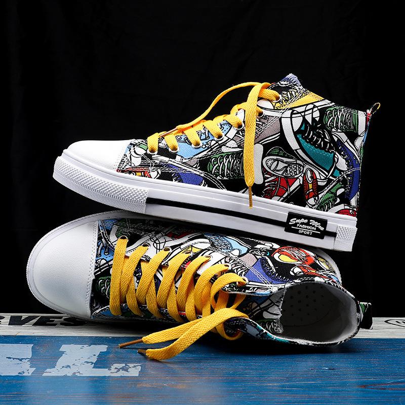 Herren High Top Canvas Schuhe Unisex Designer Vulkanisierte Sneaker Mann Mode Graffiti Atmungsaktiv Lässige Sneaker Herren Board Schuhe 35