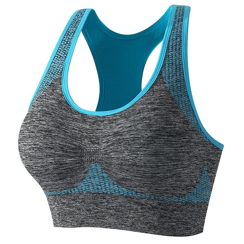 Sport-BH für Damen zum Laufen, schnelltrocknend, stoßfest, seitliche Brust, Fitness-Yoga-Weste ohne Stahlring, geraffter Sport-BH L blau