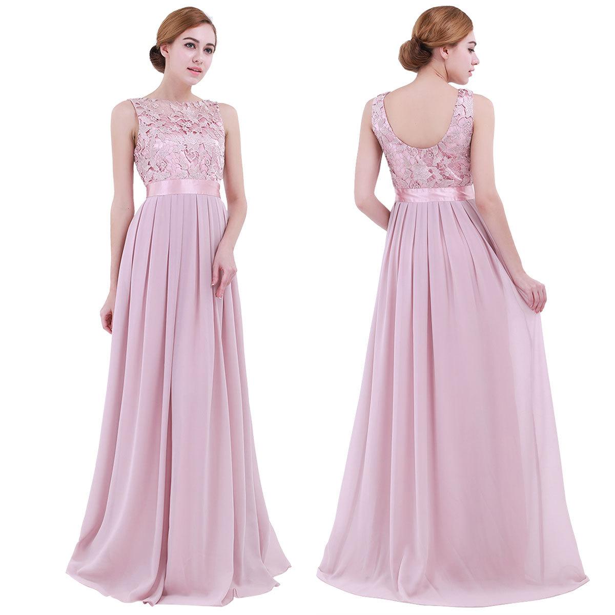 Damen Abendkleider, besticktes Chiffon-Kleid, langes Abendkleid, formelles Kleid, Partykleid 12 hellrosa
