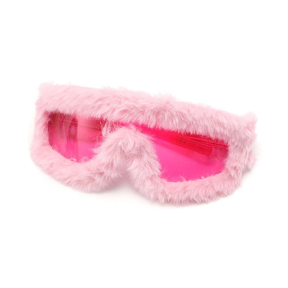 Retro-Plüsch-Sonnenbrille, weiche Party-Sonnenbrille, Punk-Sonnenbrille, Winter-Weihnachts-Halloween-Party rosa