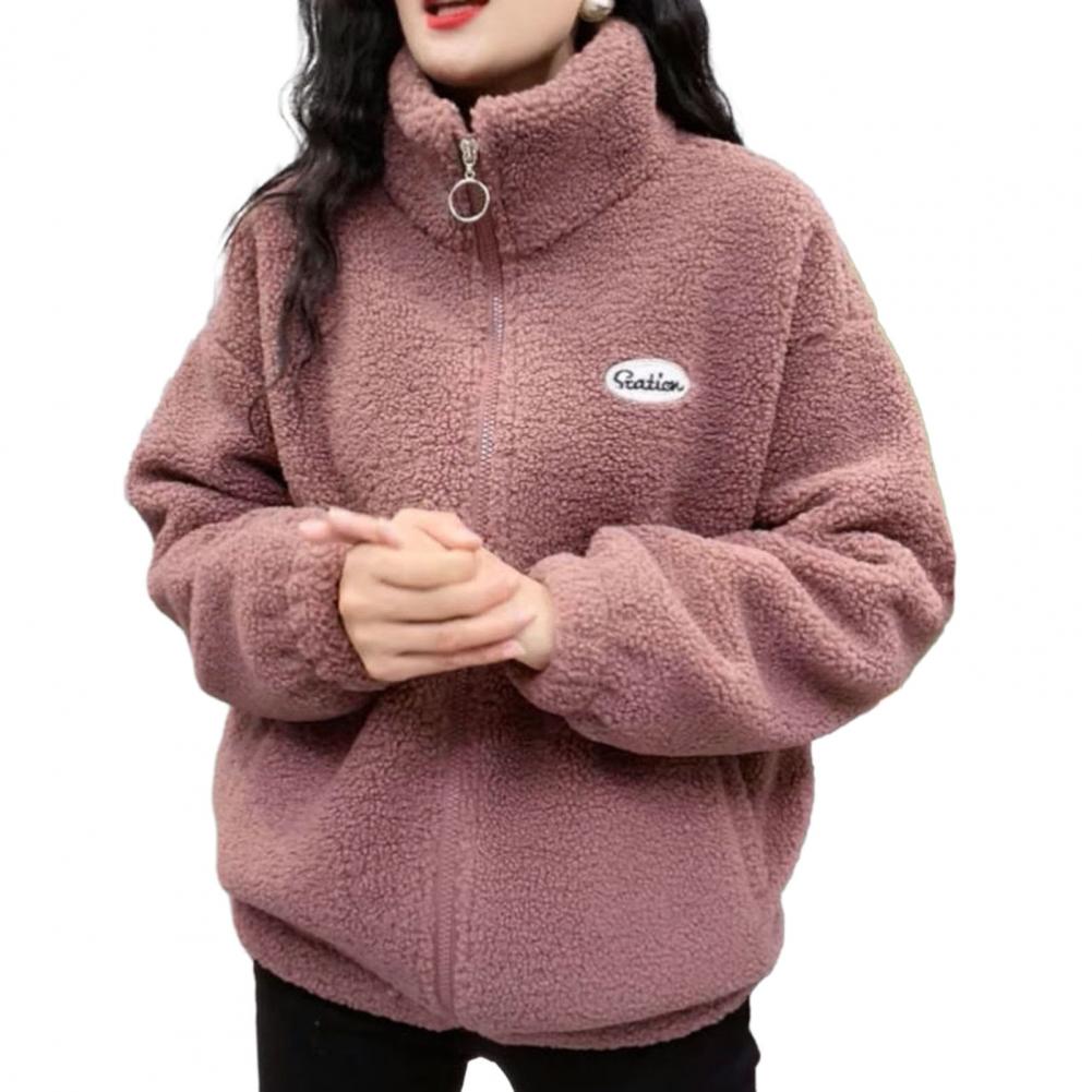 Herbst Winter Fleece Flauschige Jacke Streetwear Harajuku Fuzzy Zipper Mantel Frau Leichte Jacke Plüsch Warme Jacke Mantel L rosa