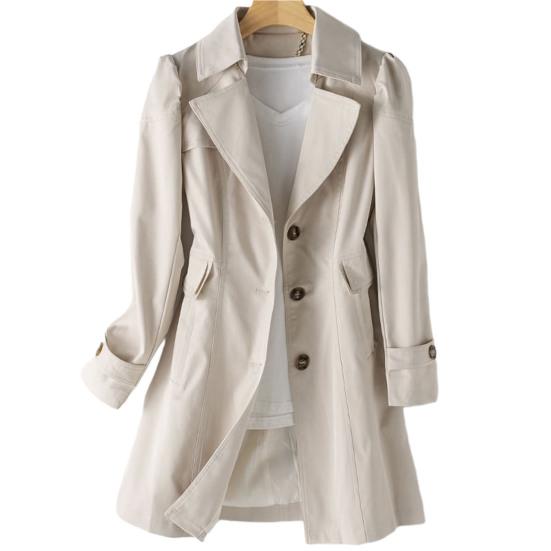Damen Langer Slim Mantel Elegant Stilvoll Einreihige Jacke Einfarbiger Mantel für Business 3XL beige