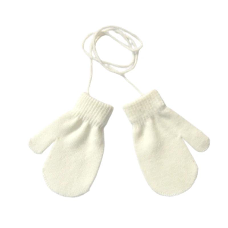 Neue Warme Baby Handschuhe Winter Fäustlinge Kinder Voll Finger Handschuhe für 1-3Y Kinder Hängenden Hals Warme Handschuhe Neugeborenen baby Zubehör weiß