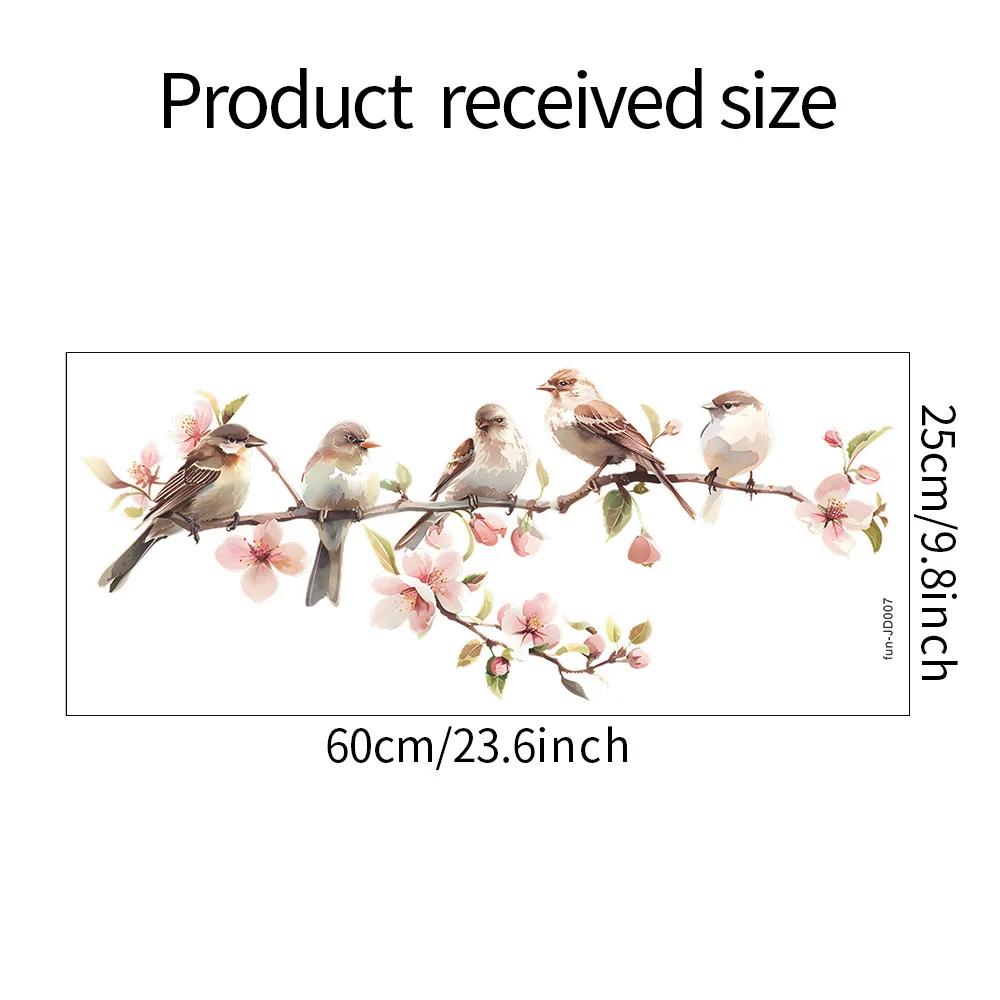 PVC Dekoratives Blumen Vögel Aufkleber Statische Fenster Dekoration Vinyl Kunst Frühlingsblumen Glas Wandaufkleber für Zuhause Badezimmer Dekoration CDN