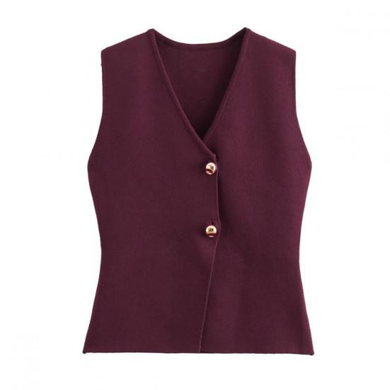 Damen Sommer V-Ausschnitt Weste Knopfleiste Ärmellos Anzugjacke Weste Lässig Business Blazer Weste Top S lila rot