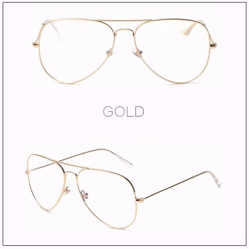 Klare Linse Nerd Brille Damen Herren Mode Unisex Hipster Brille Metallrahmen Brille gold