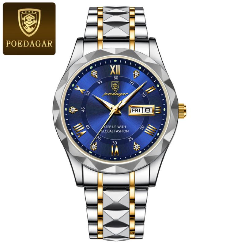 Neue Top Marke Luxus Mann Armbanduhr Wasserdicht Leucht Datum Woche Männer Uhren Edelstahl Quarz herren Uhr Männlich blau