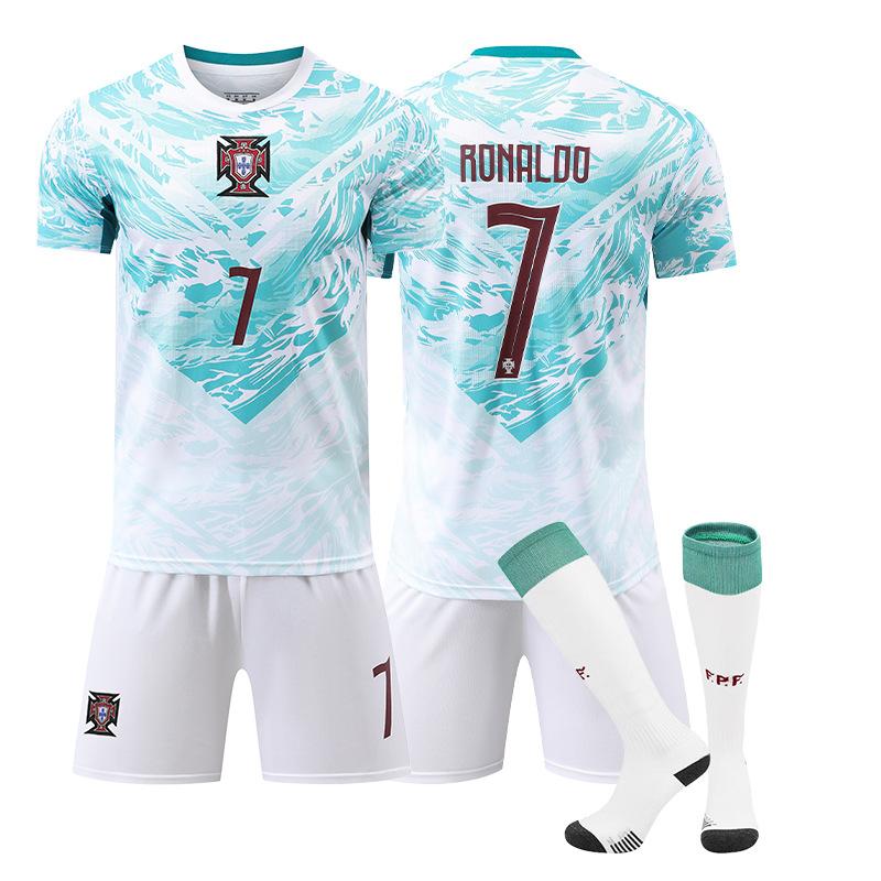 Jugendliche Kinder Erwachsene Benutzerdefinierter Name Fußballtrikots 2026 FIFA Weltmeisterschaft Portugal Auswärts #7 RONALDO Sport Trainings Trikot Set mit Socken 18