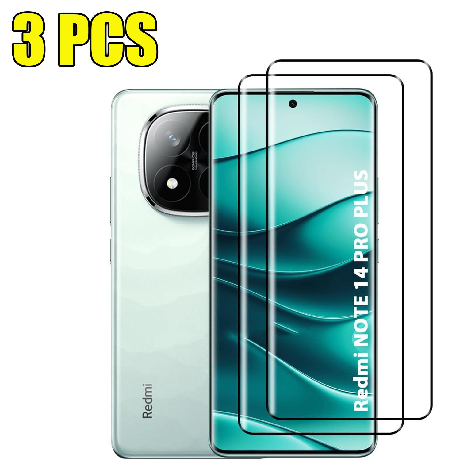 3 STÜCK 3D Gebogener Kanten Displayschutz für Xiaomi Redmi Note 14 Pro 5G Gehärtetes Glas HD Klares Glas Redmi Note 14 Pro 4G Note 14 Pro+ POCO X7 Redmi Note 13 Pro+ 5G schwarz
