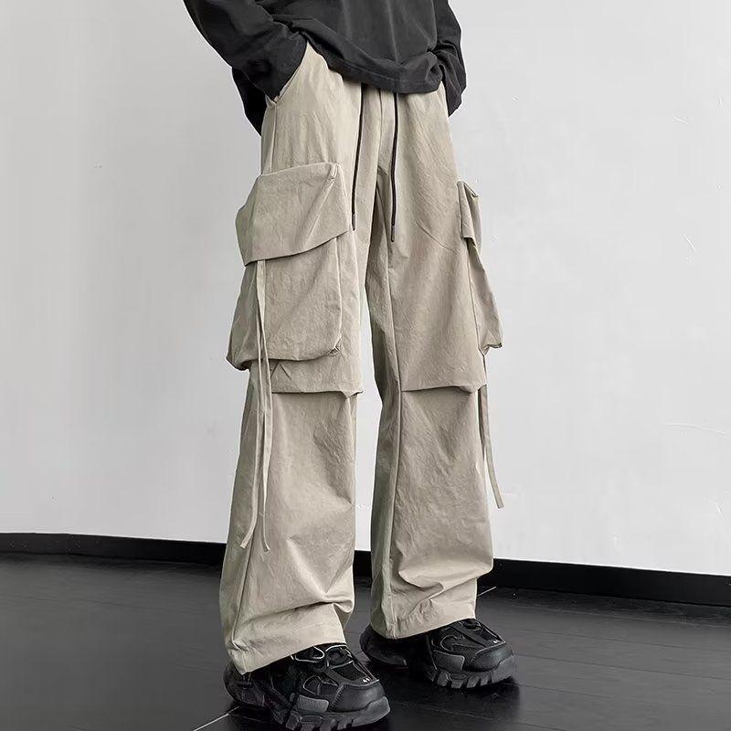 Männer Y2K Casual Kordelzug Harajuku Baggy Cargo Hosen Band Hosen Jogginghose Streetwear Track Hosen Für Männer M khaki