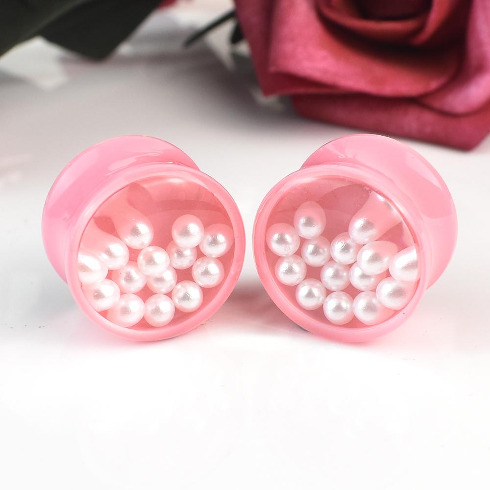 2 Stück 8–50 mm niedliche Kugel-Ohrmessgeräte, Tunnel, Plugs, Acryl, Ohrdehner, Expander, Körperpiercing-Schmuck für Damen und Herren 8mm rosa